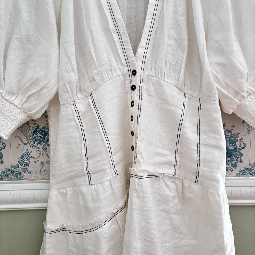 Anthropologie V-Neck Linen Corset Midi Dress - Picture 5 of 9